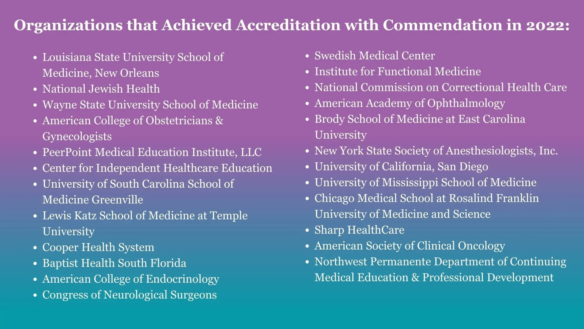 orgs that received commendation