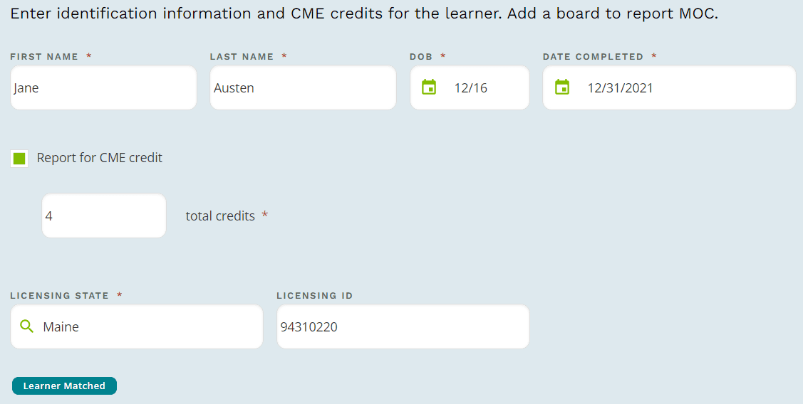 add learner credit data in pars